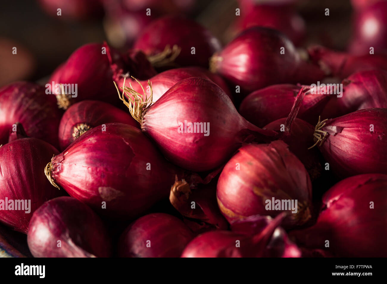 Organic Red Pearl Onions in a Bowl Stock Photo