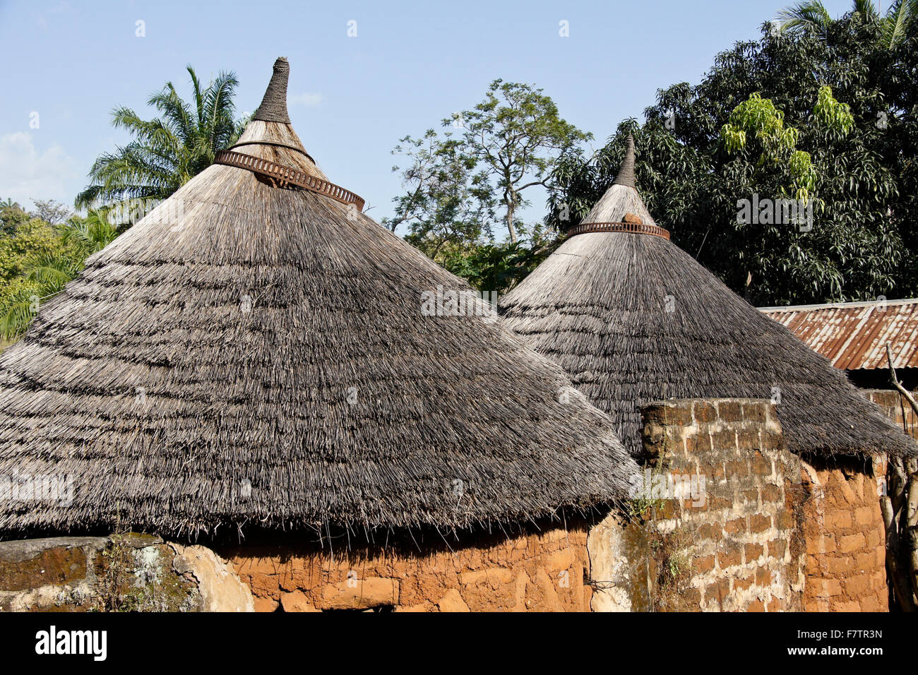 Thatched roofs on Kabye tribal huts in Togo Stock Photo