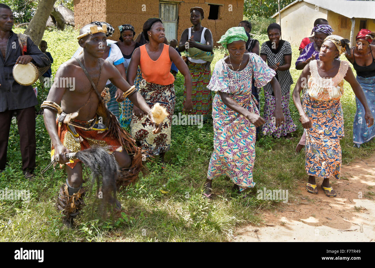 Kokomba tribal people singing and dancing, Bandjeli, Togo Stock Photo