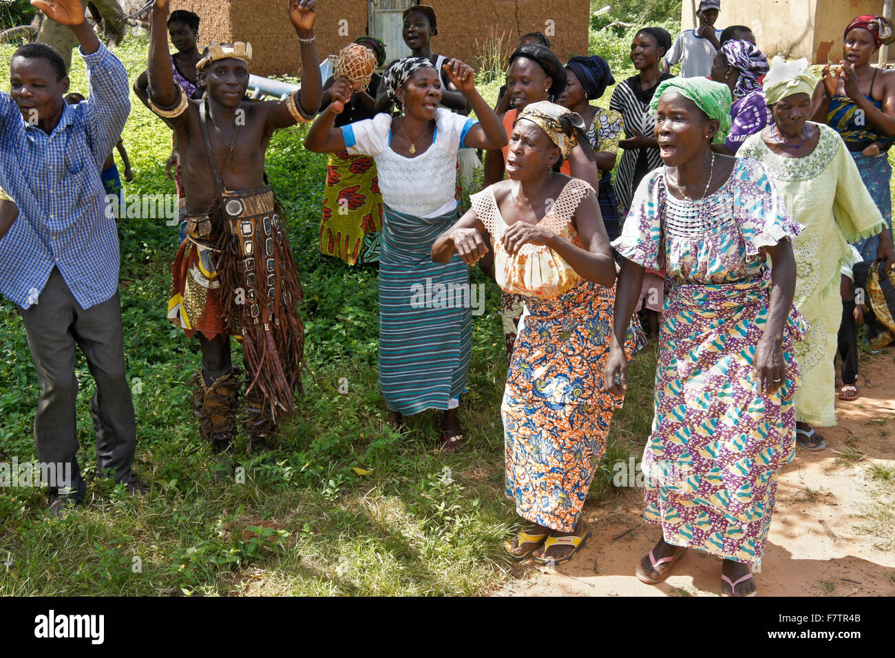 Kokomba tribal people singing and dancing, Bandjeli, Togo Stock Photo