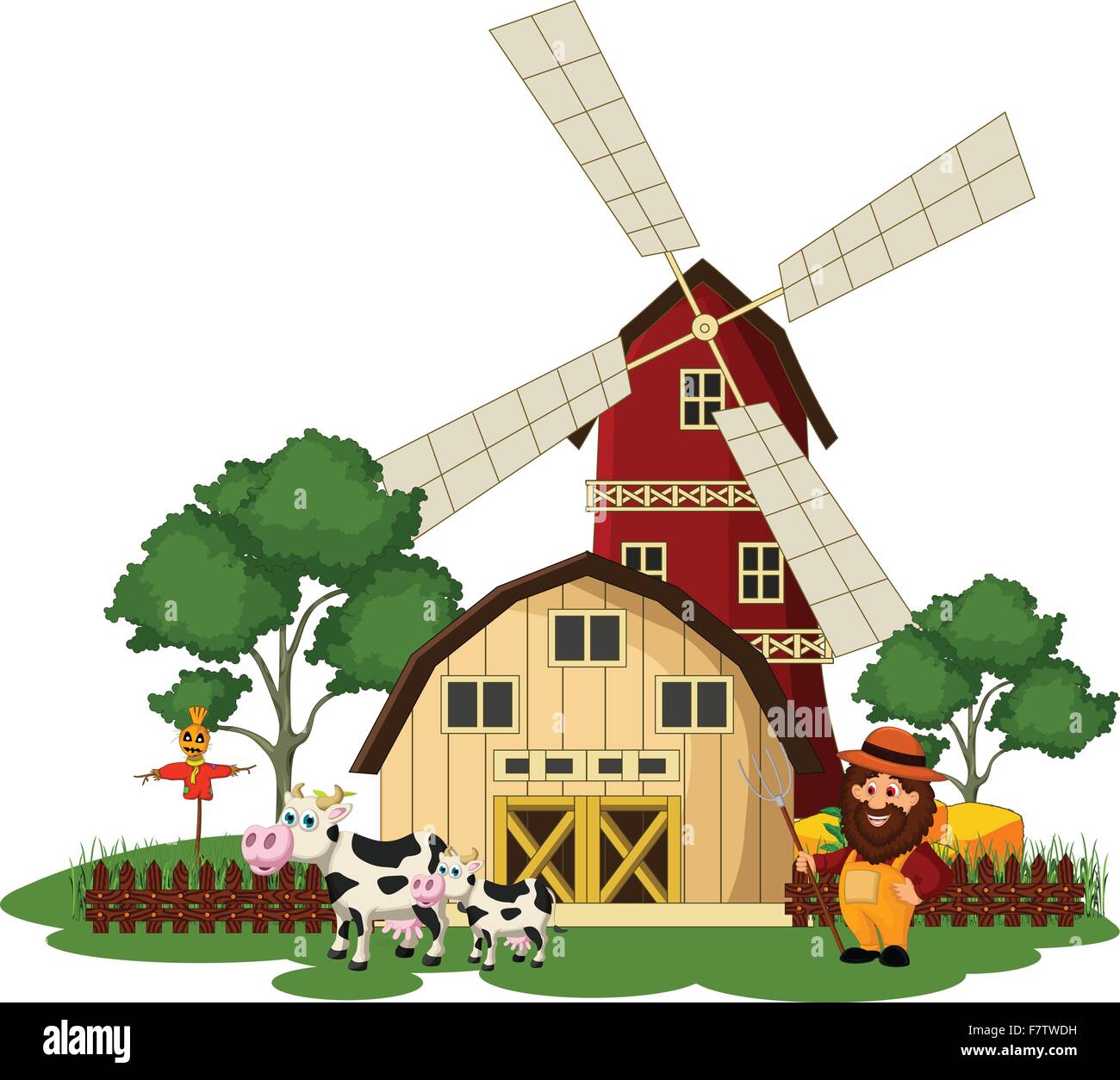 farmer and cow at the farm Stock Vector