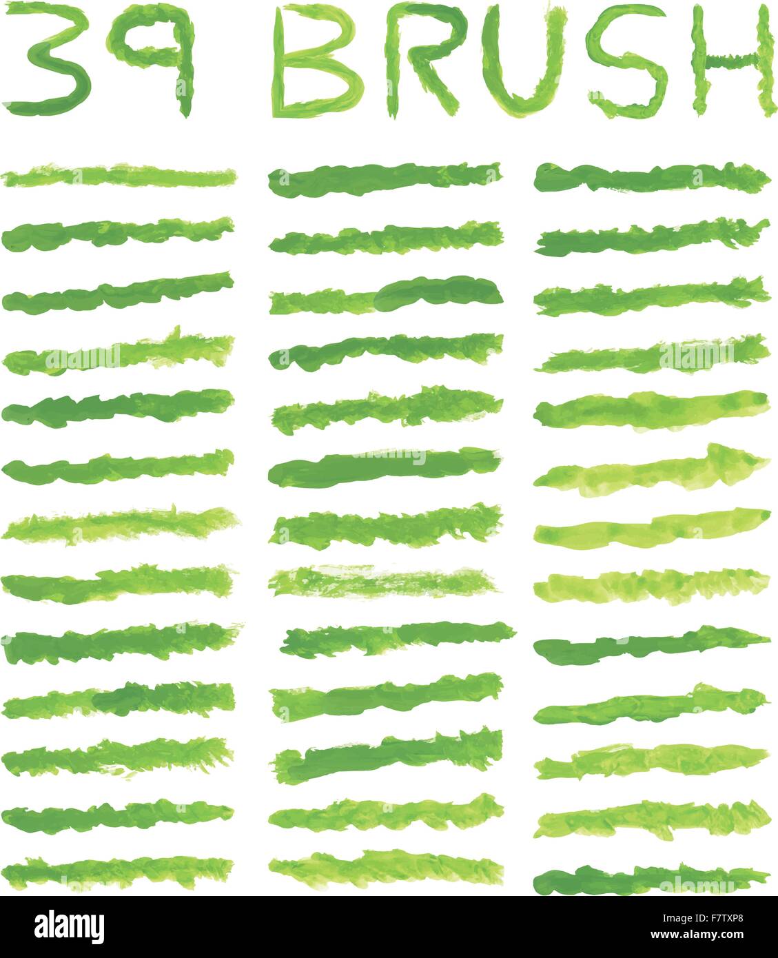 39 set green watercolor brushes simulating hires stock photography and