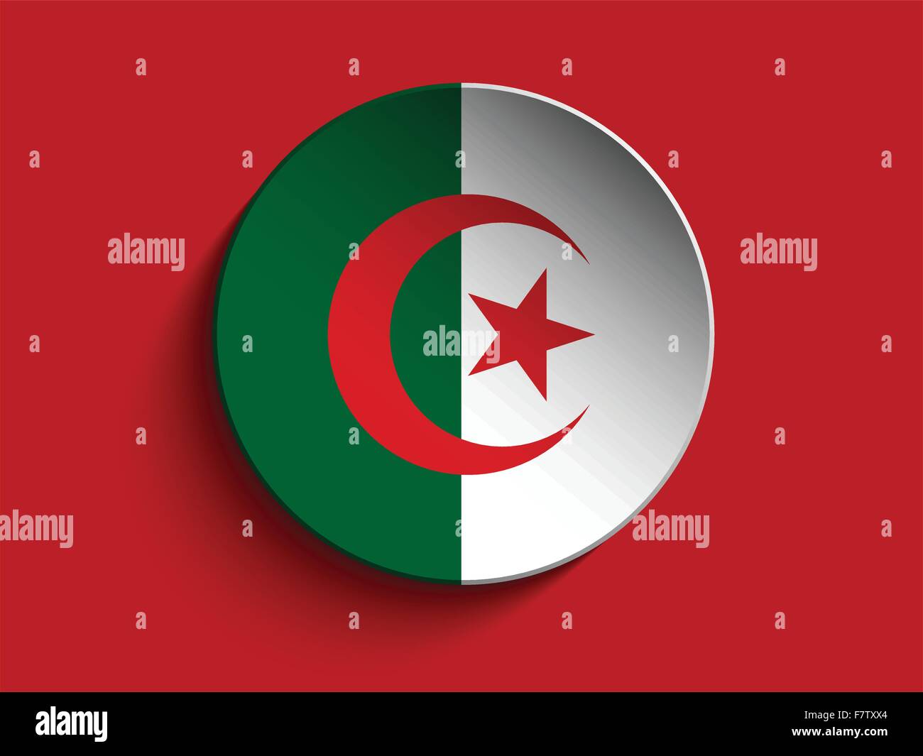 Flag Paper Circle Shadow Button Algeria Stock Vector