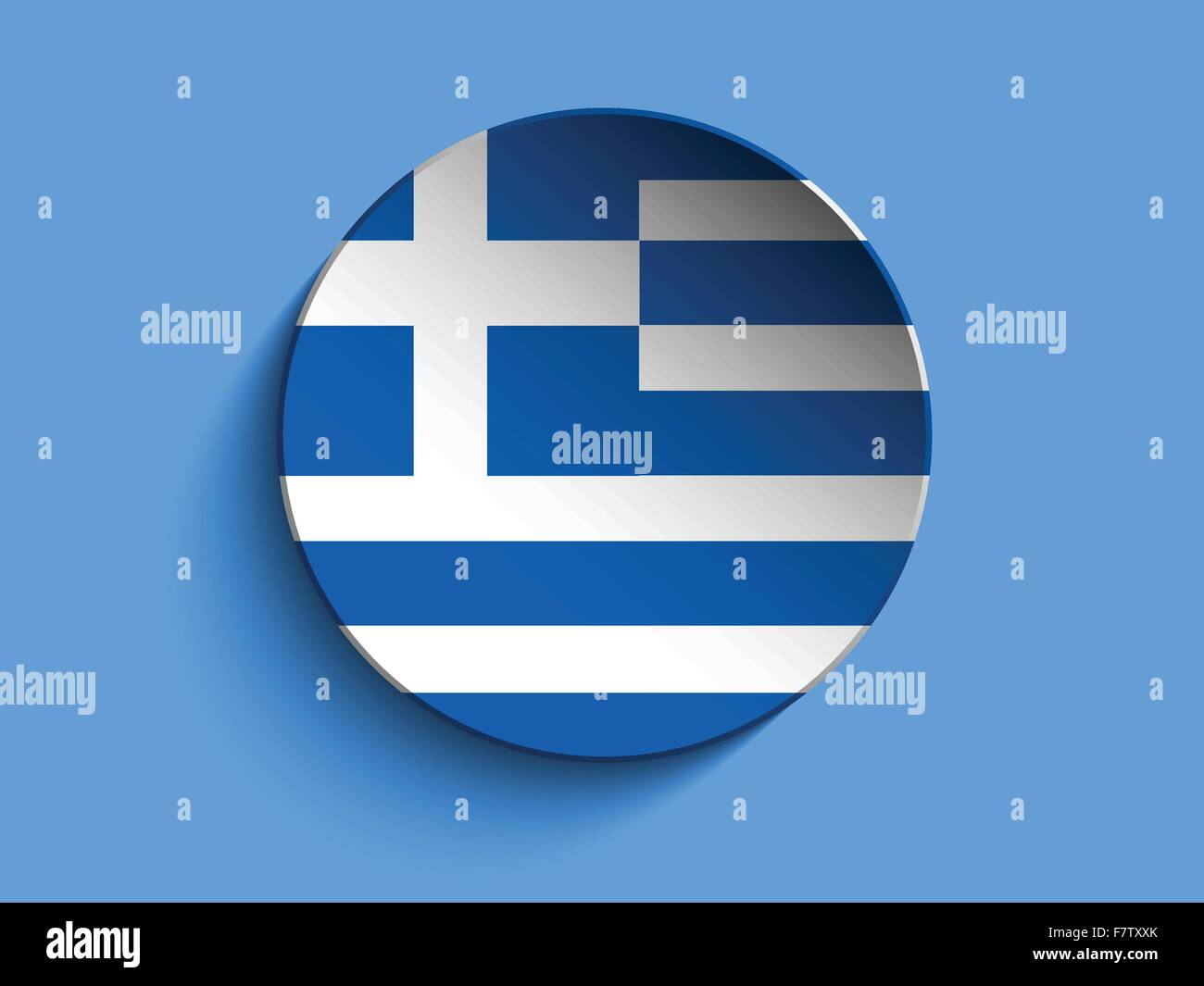 Flag Paper Circle Shadow Button Greece Stock Vector