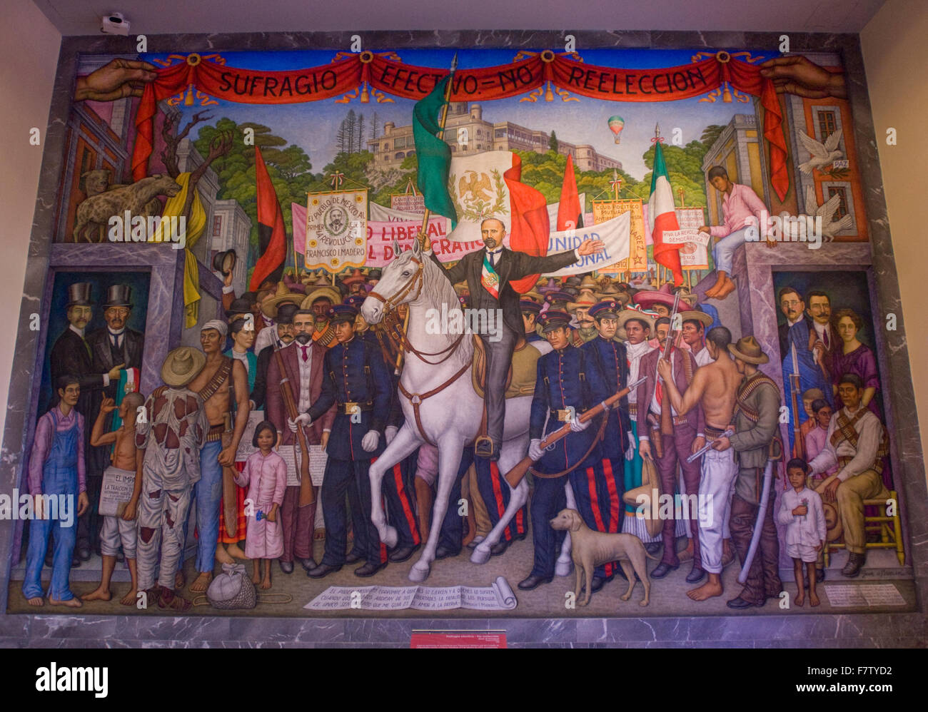 “Sufragio efectivo, no reeleccion' mural (1969) by Juan O'Gorman in the Museum of National History in Chapultepec Castle, Mexico Stock Photo