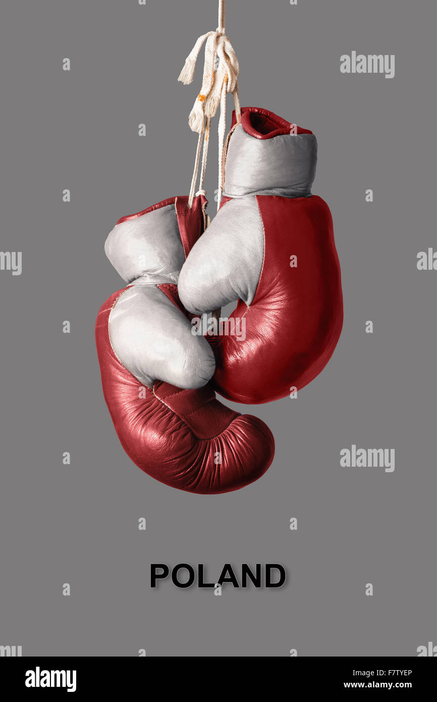 old Boxing Gloves in the Color of Poland Stock Photo Alamy