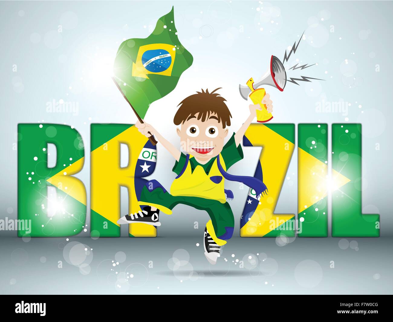 Brazil Sport Fan with Flag and Horn Stock Vector