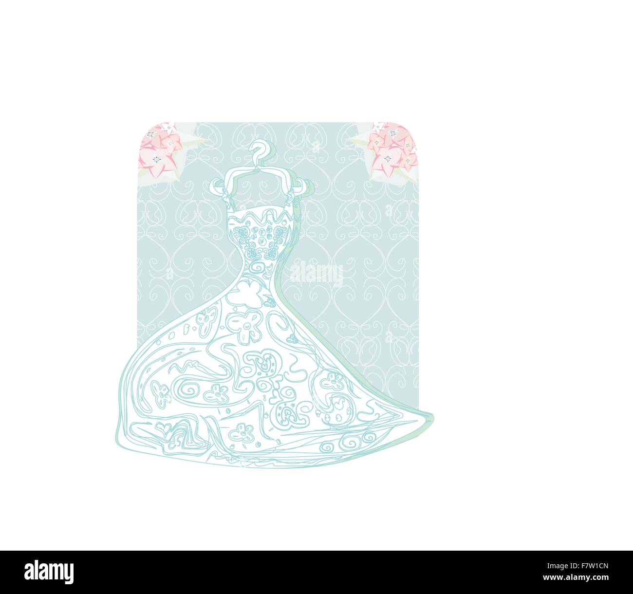 bridal dress with floral ornament card Stock Vector