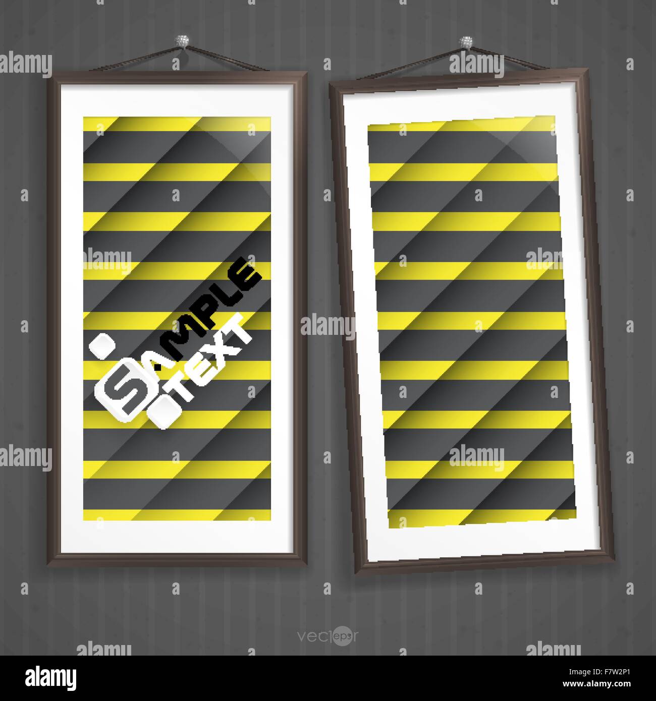Two  Frames Of Picture On A Striped Old Wall Stock Vector