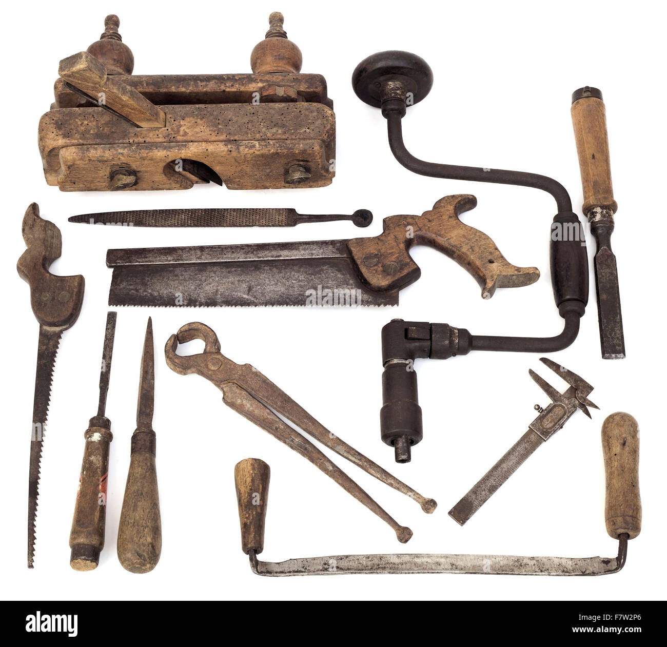 Set of Old Carpenter Wooden Tools Stock Photo