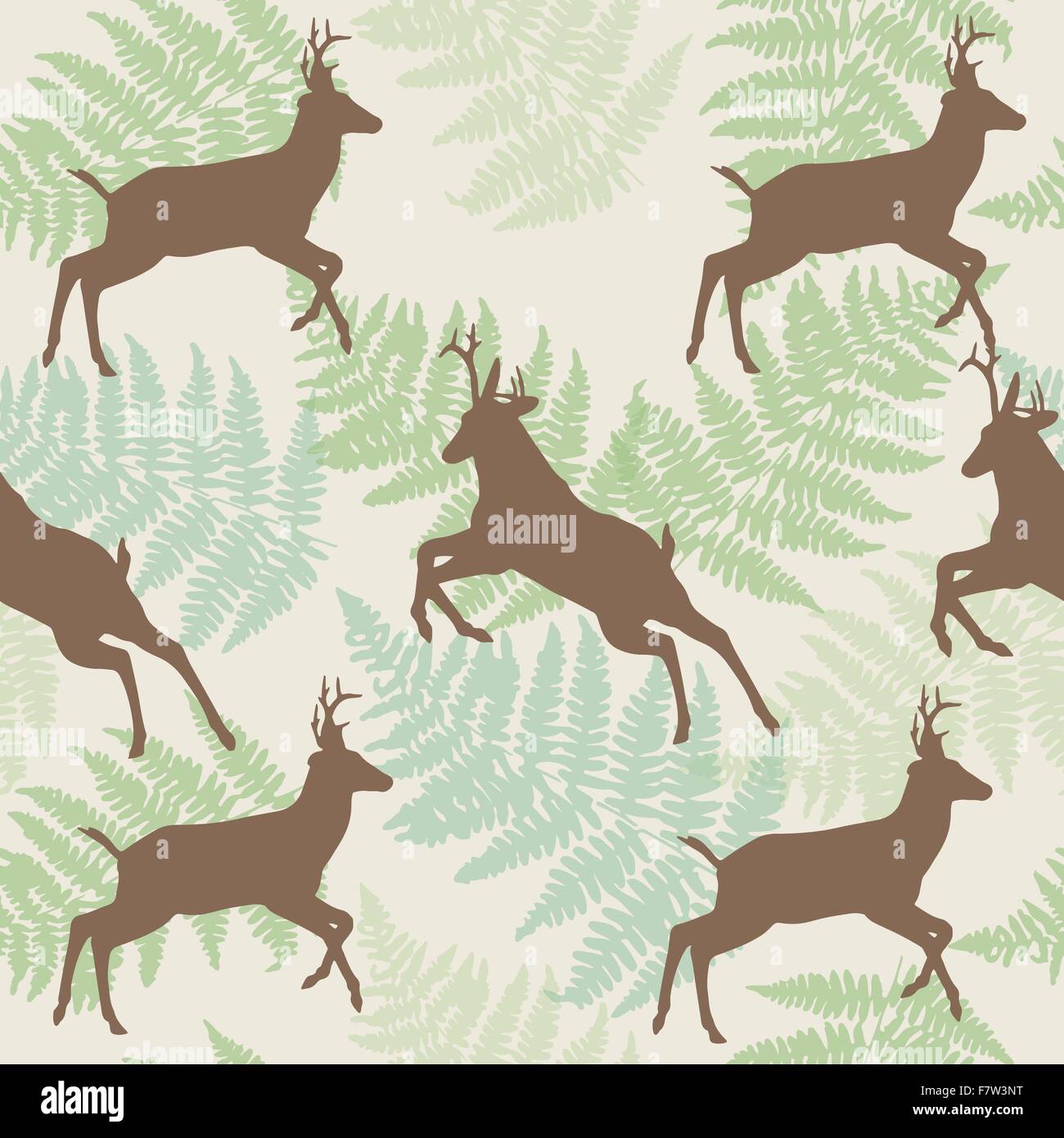 Vector deer seamless background with fern Stock Vector