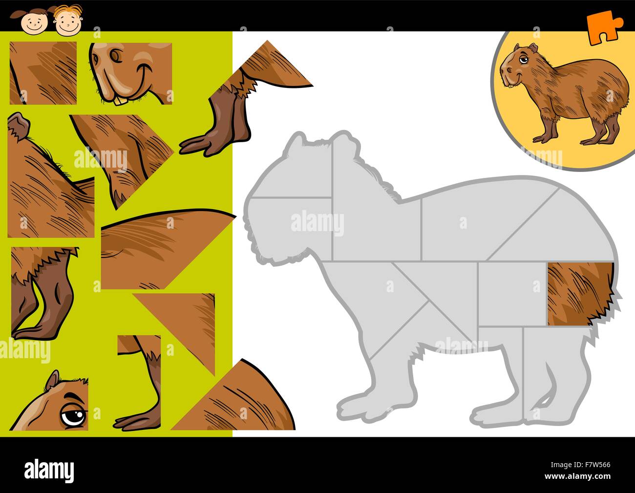 cartoon capybara jigsaw puzzle game Stock Vector
