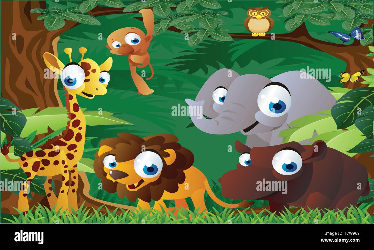 animals cartoon in the zoo Stock Vector