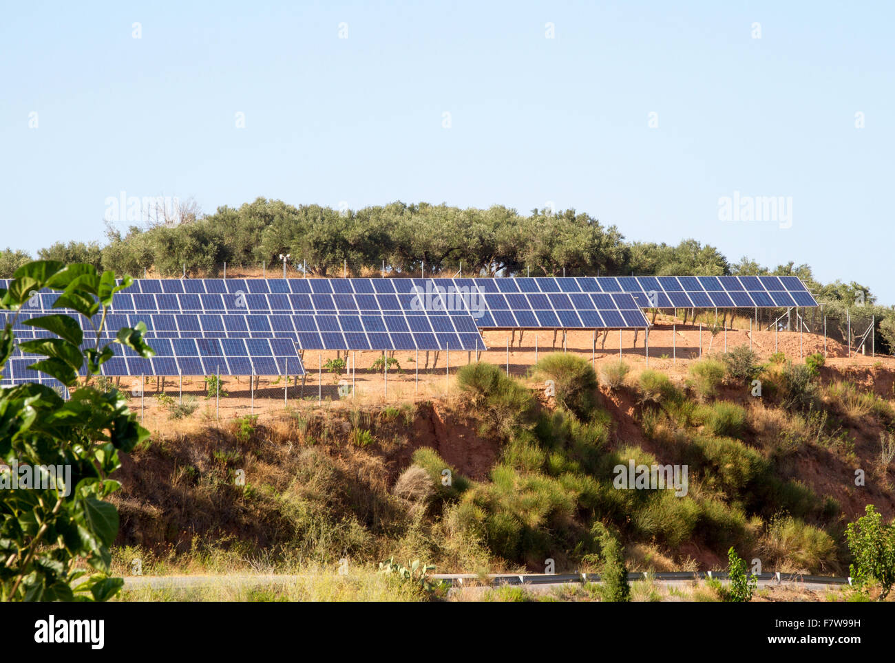 Photovoltaic system in the hills of Crete, Greece Stock Photo