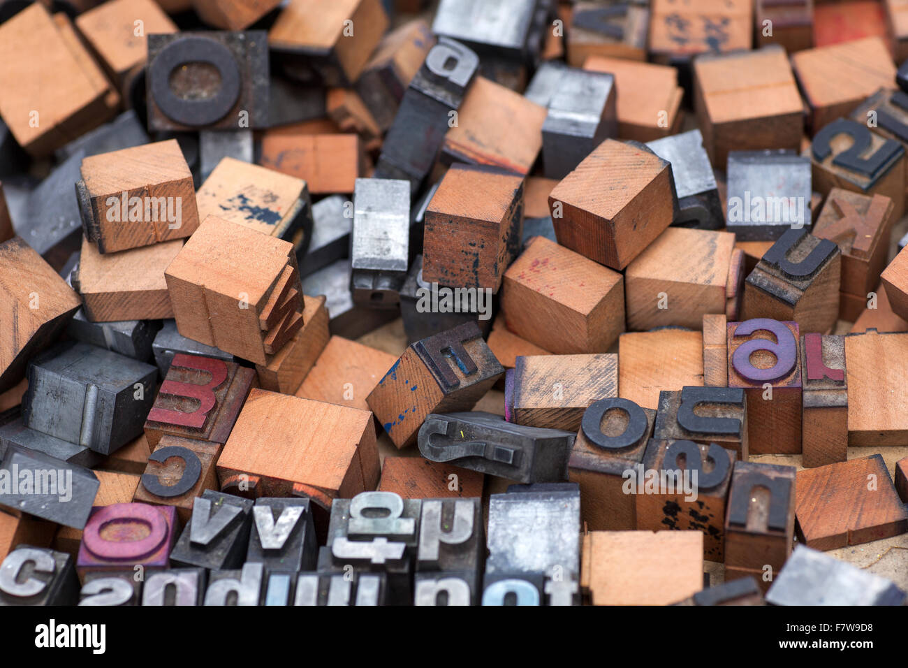 A lot of alphabet stamp, Block letters Stock Photo