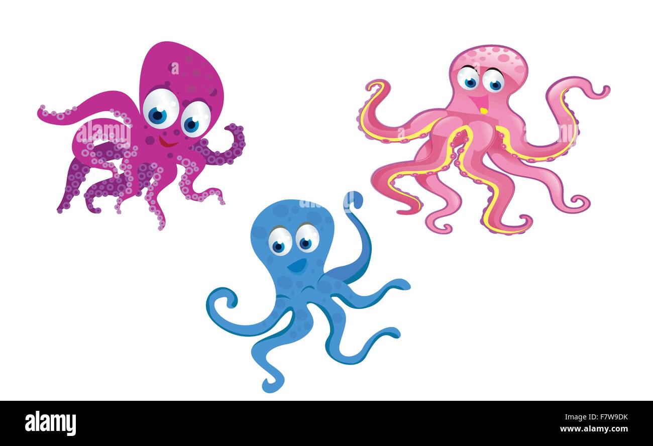kinds of octopus cartoon Stock Vector