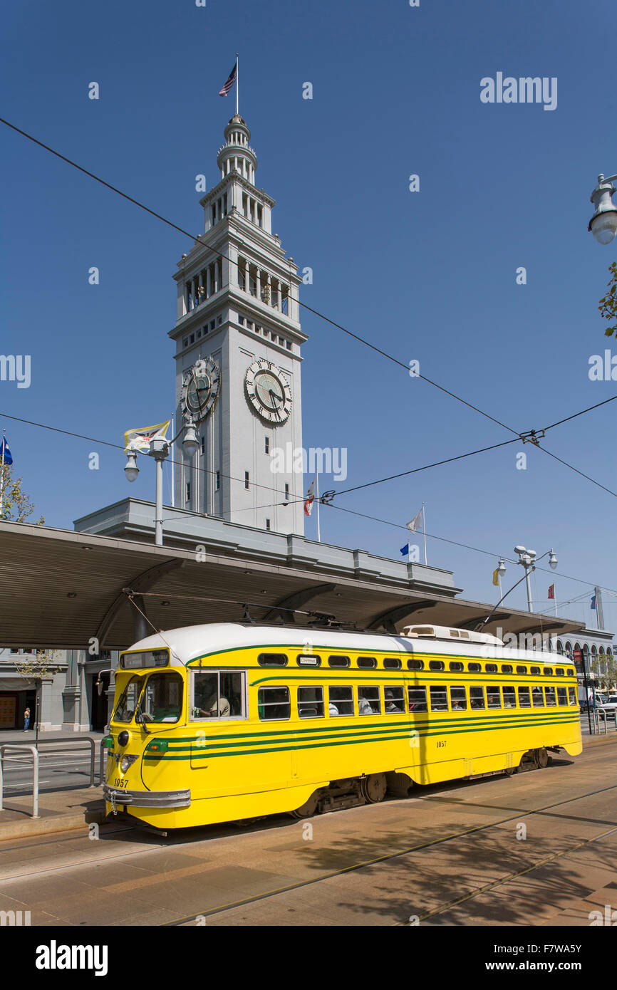 Trolley car, Ferry Building, San Francisco, California, United States Stock Photo