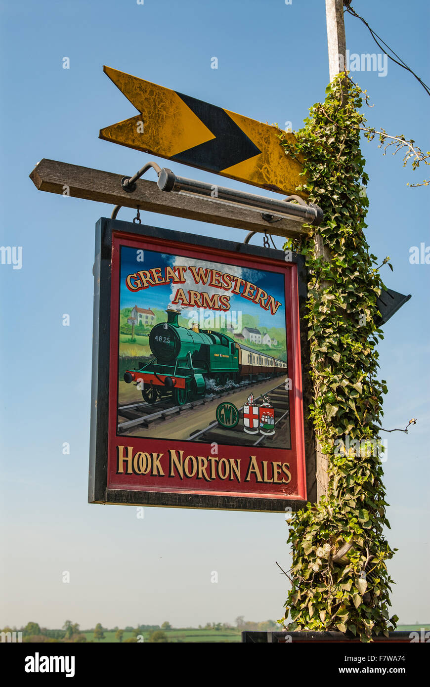 Hook Norton Brewery sign at the Great Western Arms pub near Aynho, Northamptonshire, England UK Stock Photo