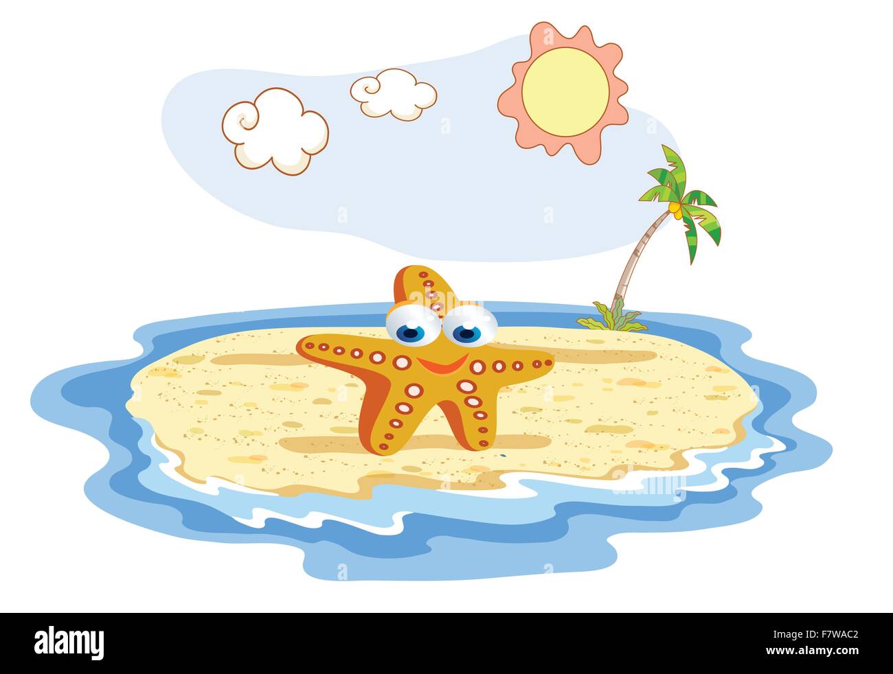 starfish cartoon posing at the beach Stock Vector