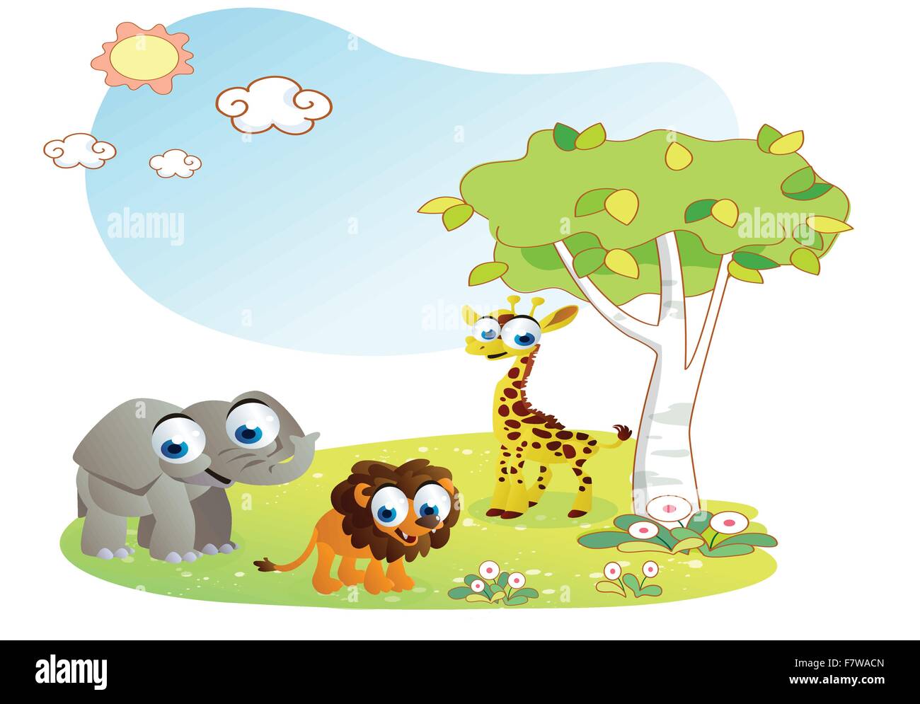 animals cartoon with garden background Stock Vector