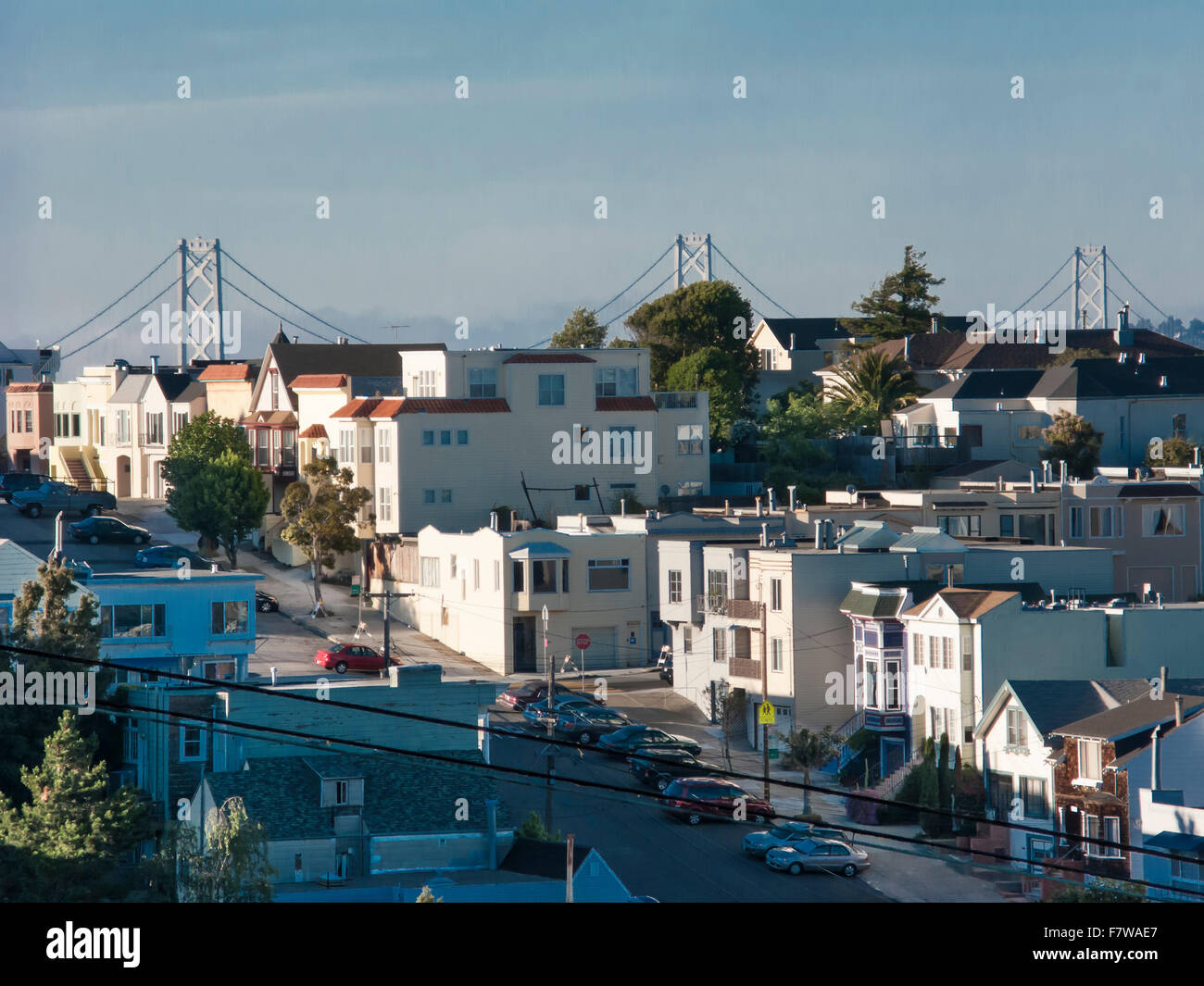 United States, California, San Francisco, Bay Bridge, Petrero Hill, houses, Bay Bridge Stock Photo
