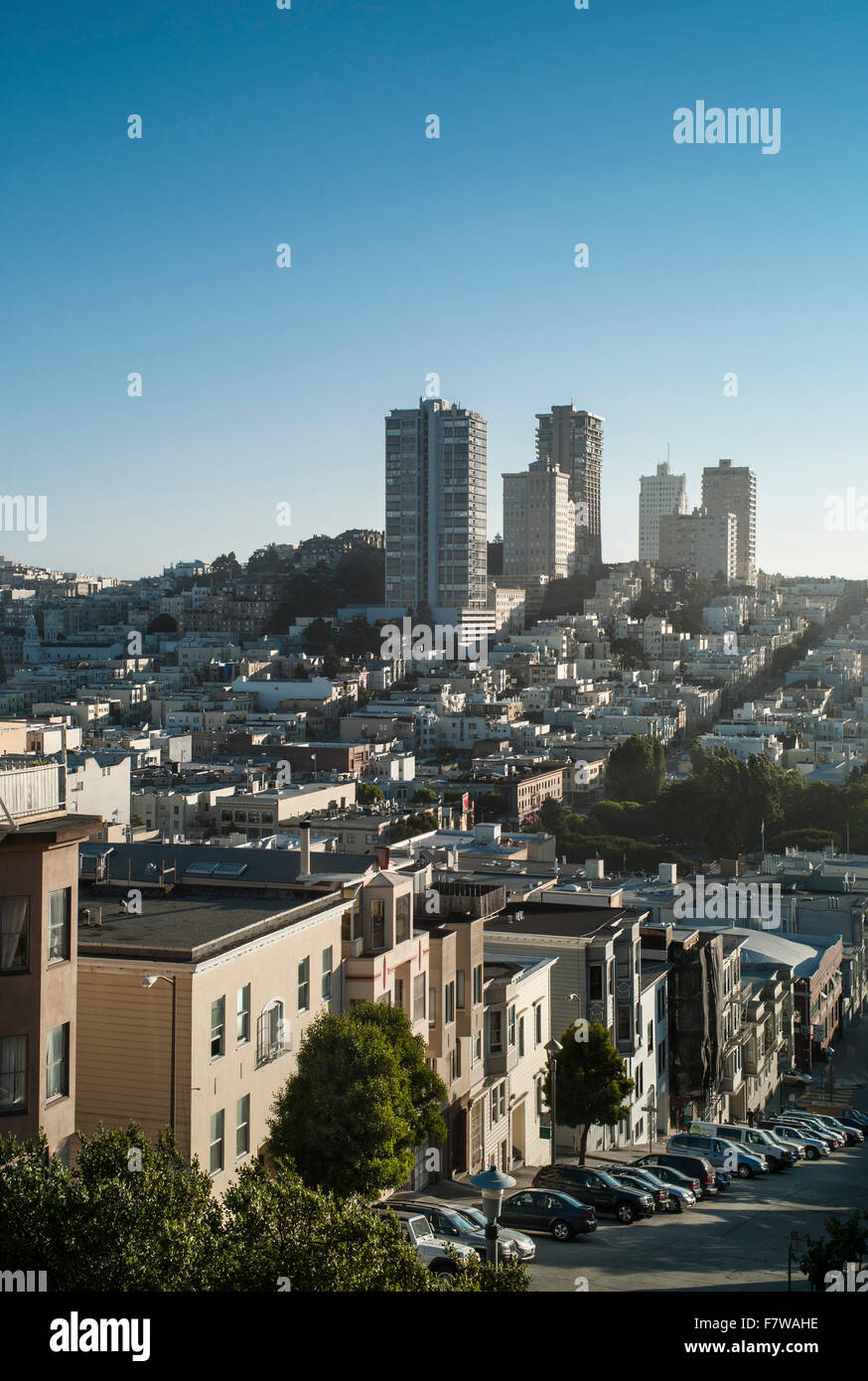 Apartment buildings in North Beach, Telegraph Hill and Russian Hill, San Francisco, California, United States Stock Photo