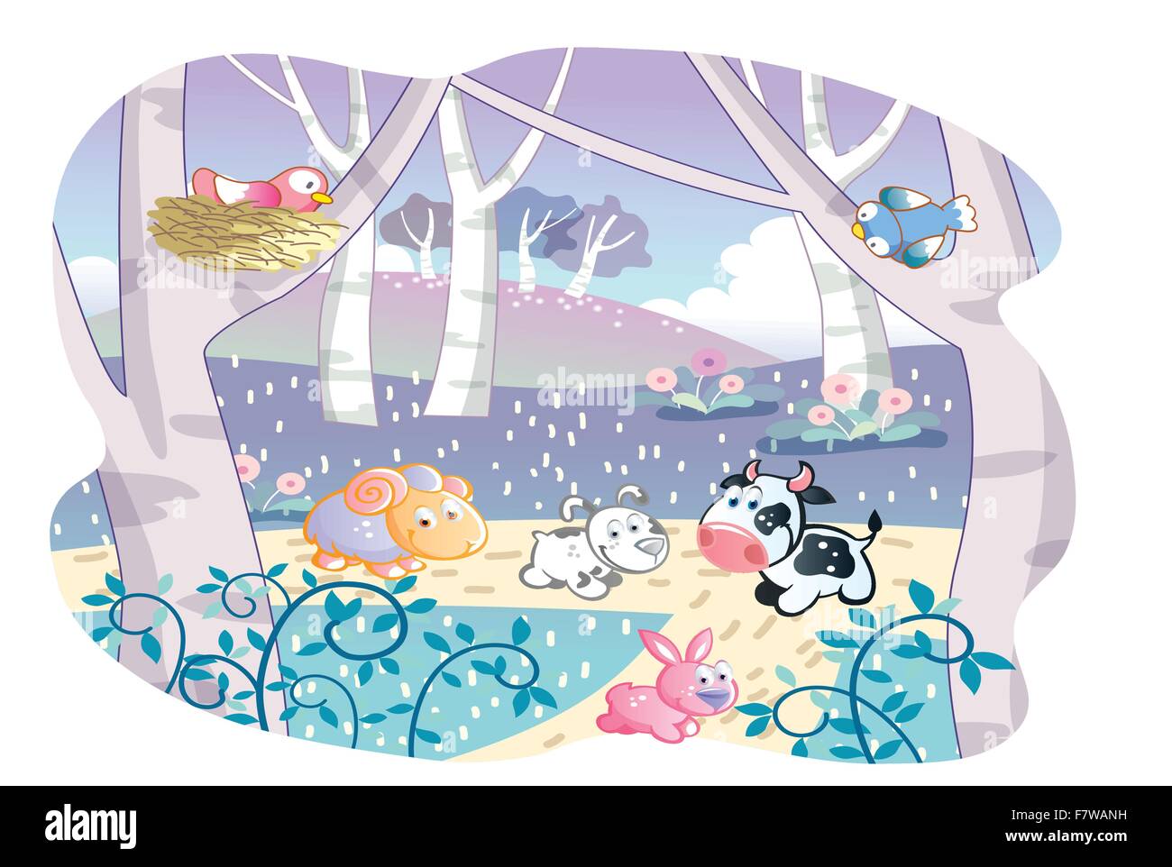 farm animals playing in a beautiful garden Stock Vector