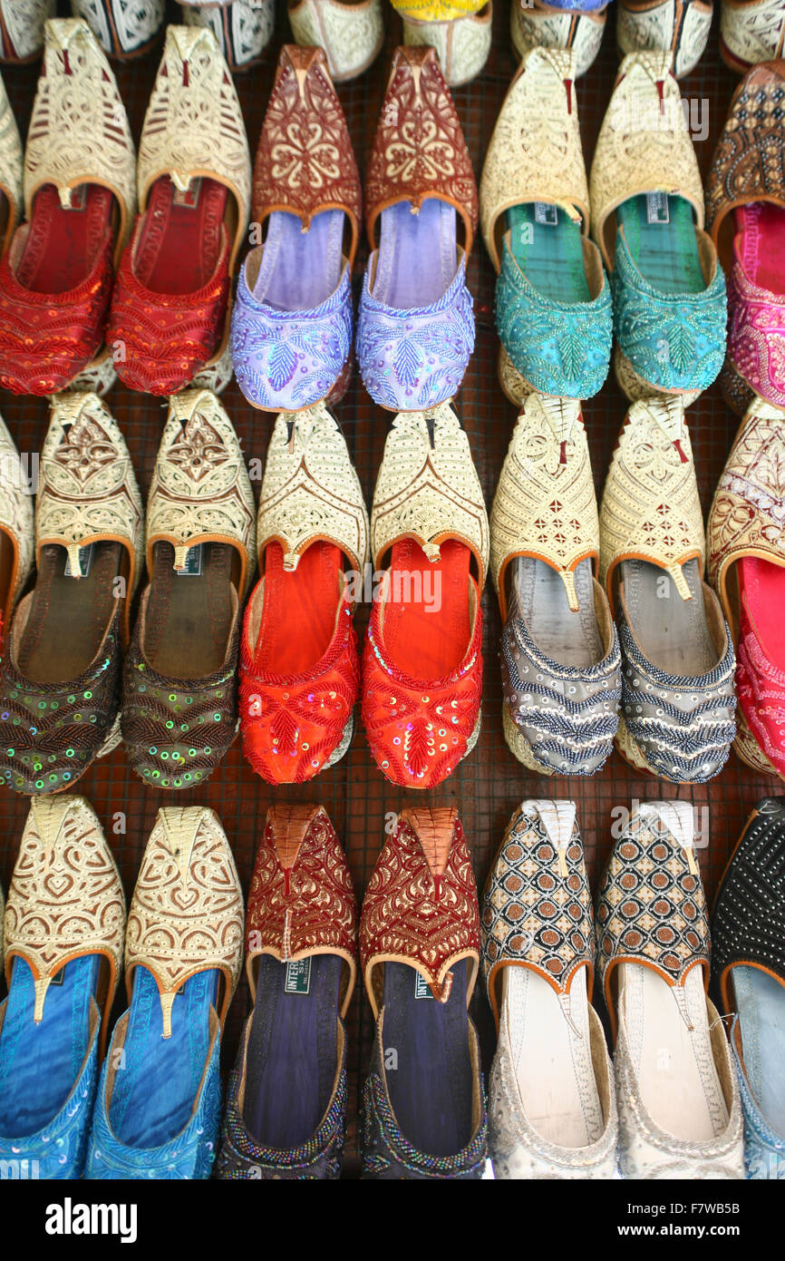 Slippers in a Row, Bur Dubai Souk, Dubai, United Arab Emirates Stock Photo