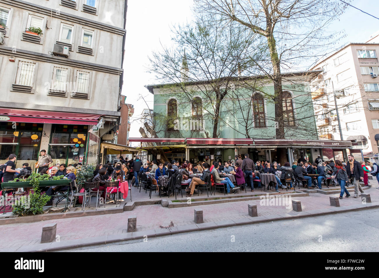 Groups of People at Café , Sıraselviler Caddesi, Istanbul, Turkey Stock Photo