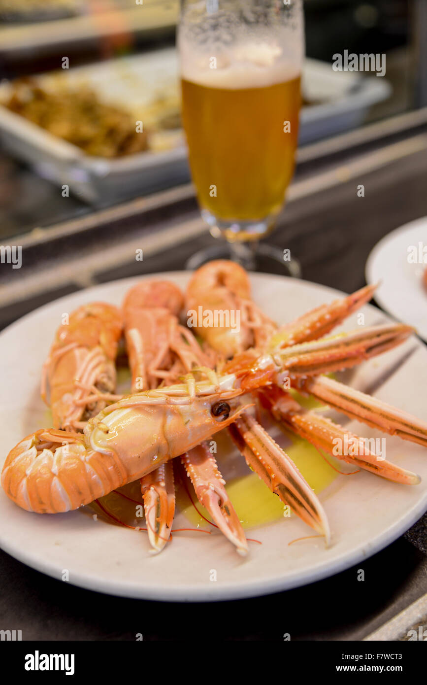 Cooked Shrimp Served in A Restaurant Stock Photo