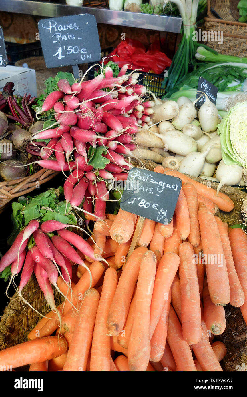 Vegetable Stall in Mercat St Josep, Barcelona, Spain Stock Photo