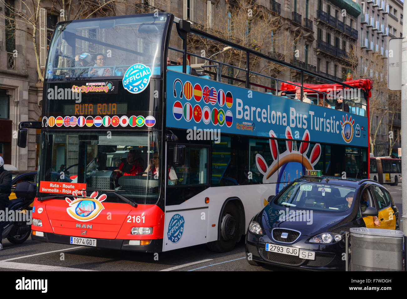 Sightseeing Bus, Barcelona, Spain Stock Photo