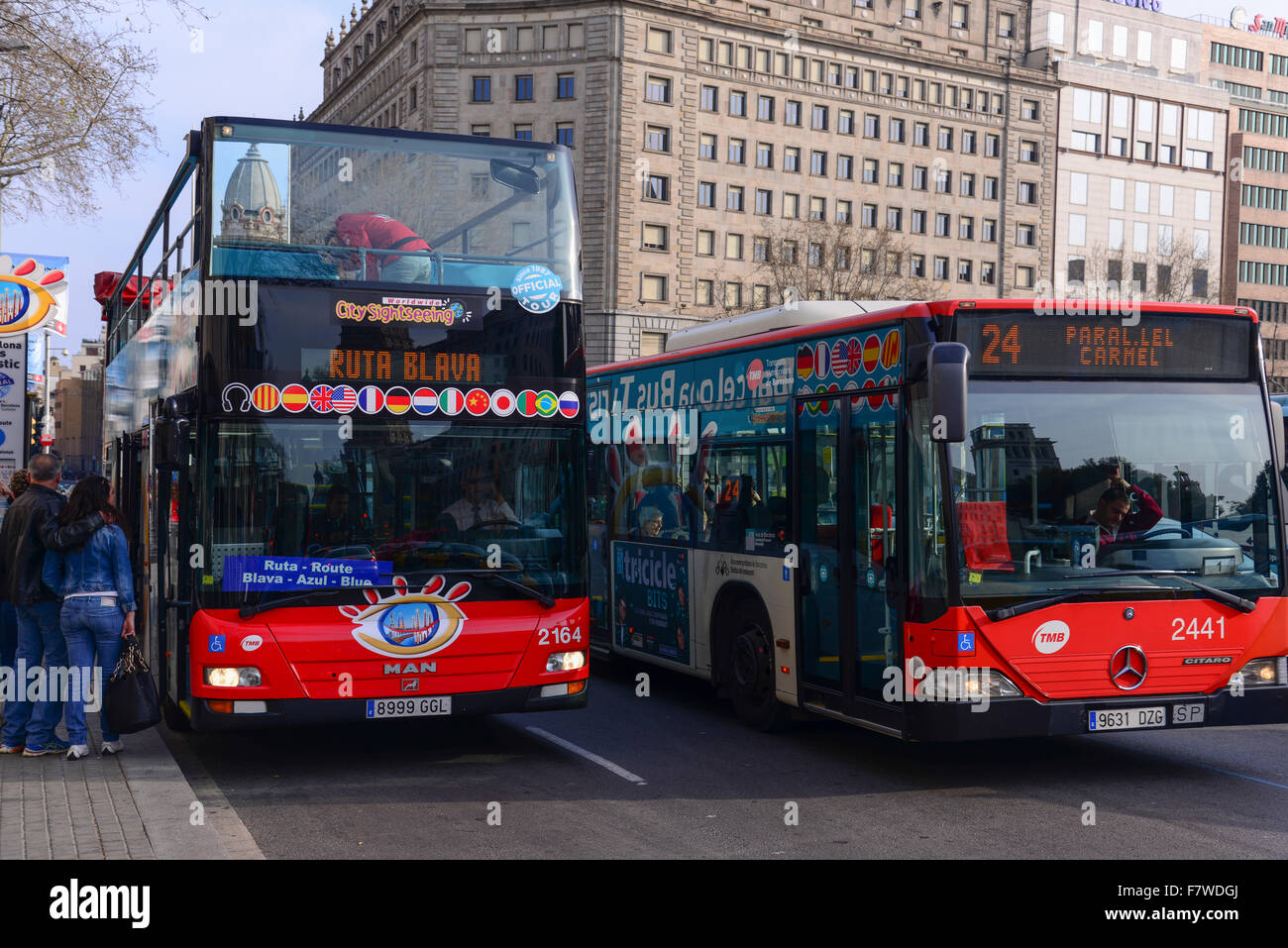 Sightseeing Bus, Barcelona, Spain Stock Photo