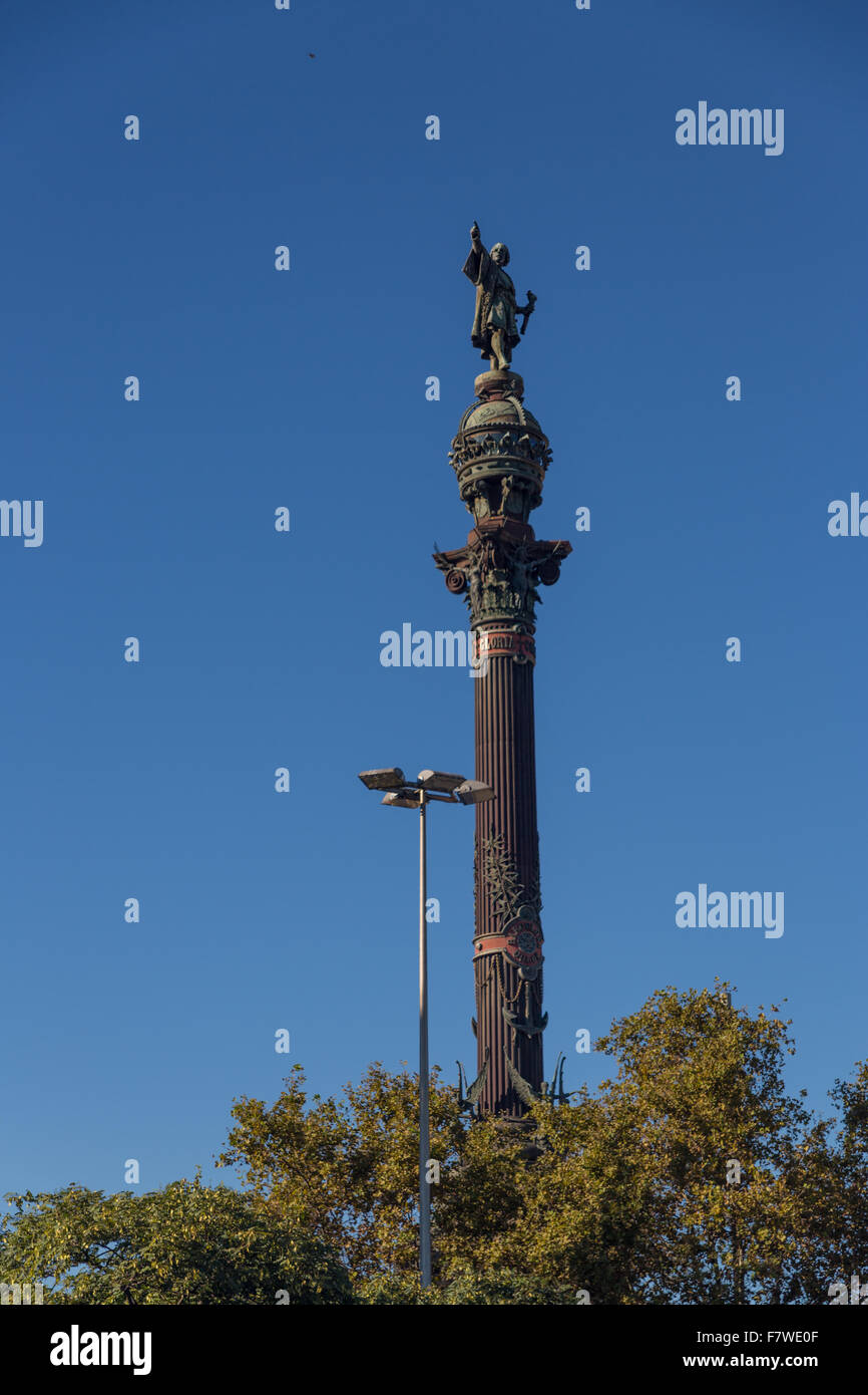Columbus column on the Barcelona habour, at the end of the famous ...