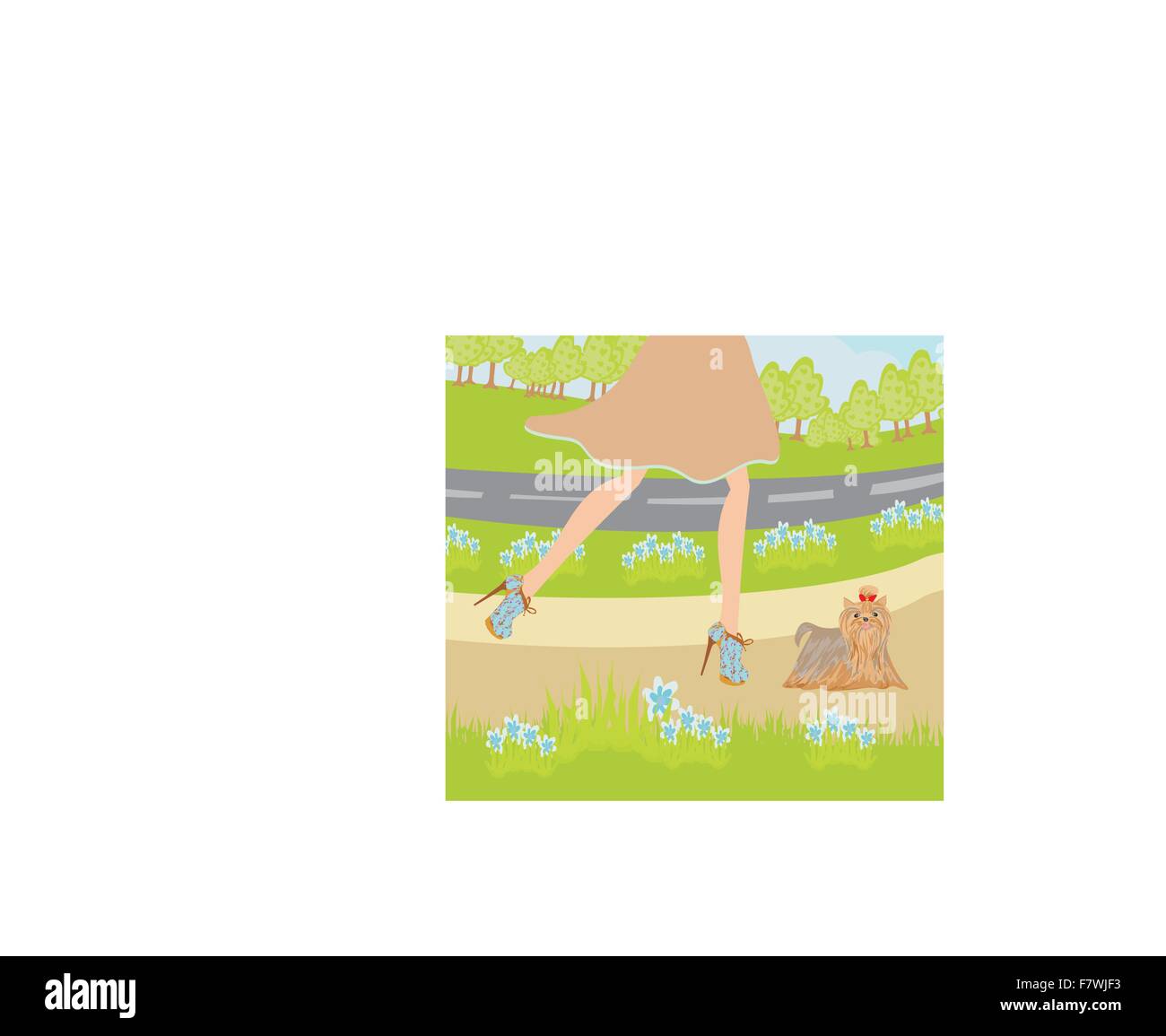 walk the dog in the park Stock Vector