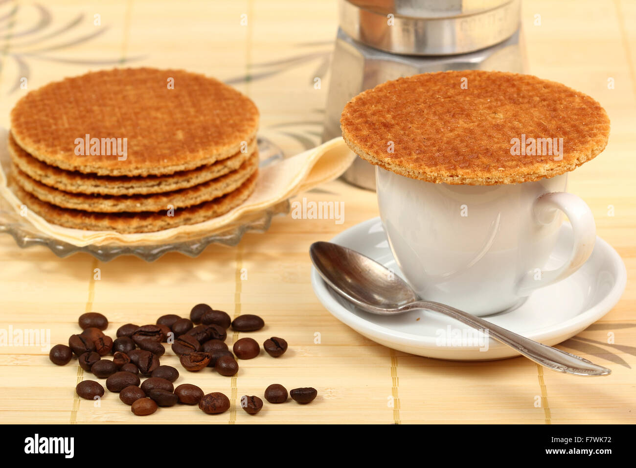 Coffee Cup and Caramel Wafer Stock Photo Alamy