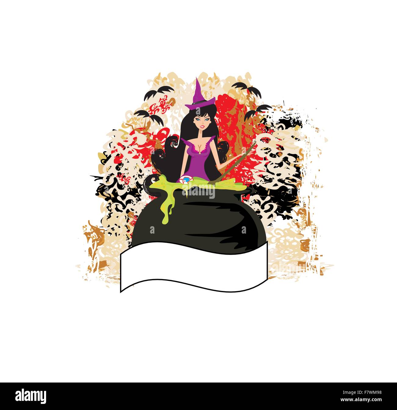 Halloween witch preparing potion Stock Vector