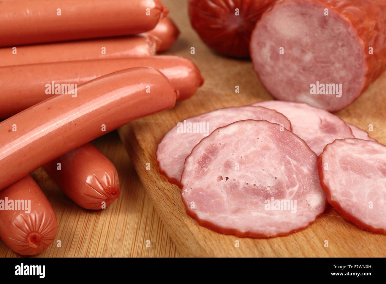 Sausage Vienna Sausage (Hot Dog). Kielbasa krakowska sucha Stock Photo
