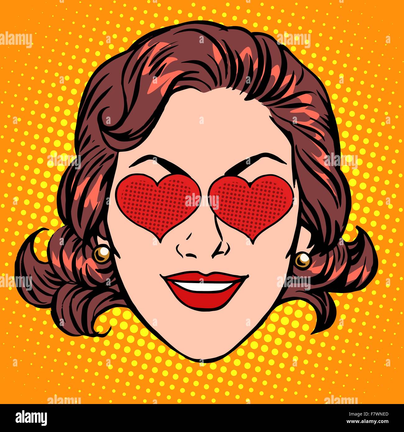 Retro Emoji love heart woman face Stock Vector