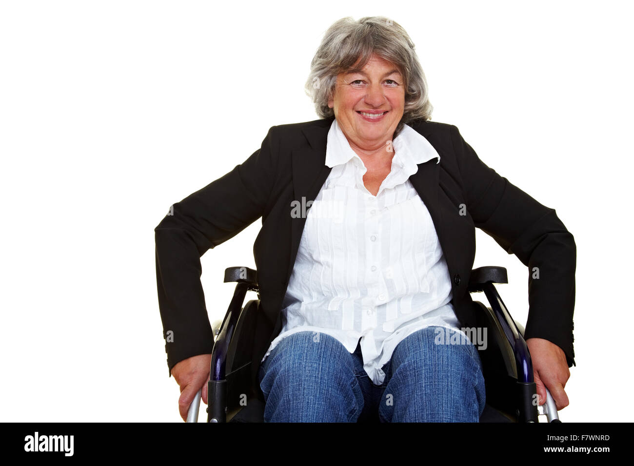 Smiling elderly disabled woman sitting in a wheelchair Stock Photo - Alamy