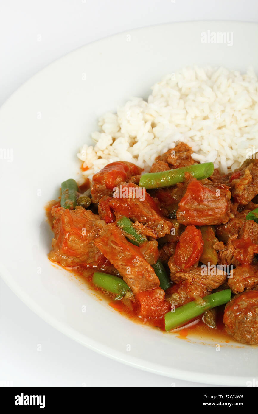 Beef Stew with Green Beans and Rice. Beef a la Mexicana Stock Photo Alamy