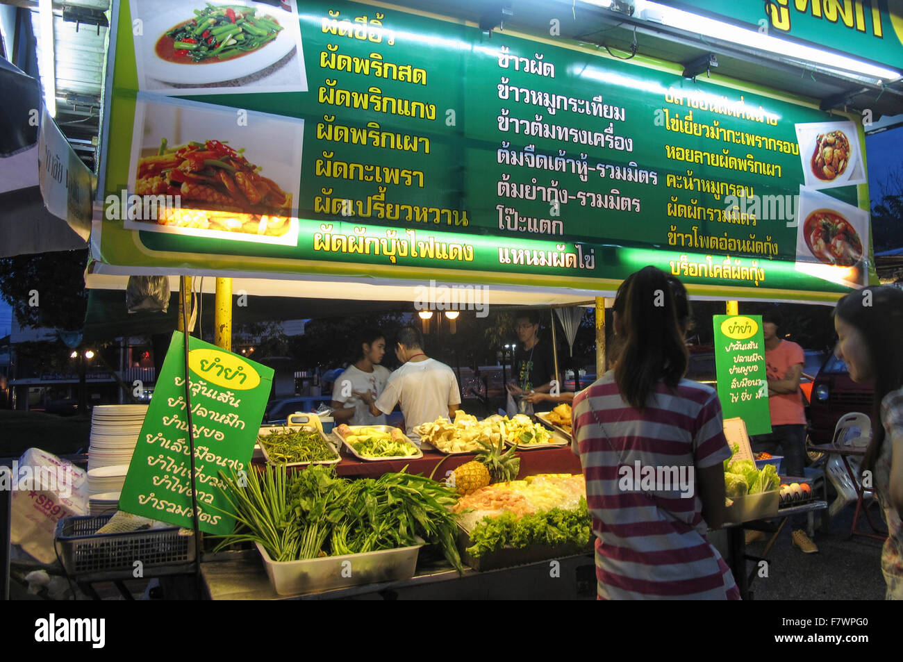 Cooked Food Stall in Chang Puak Gate, Chiang Mai, Thailand Stock Photo