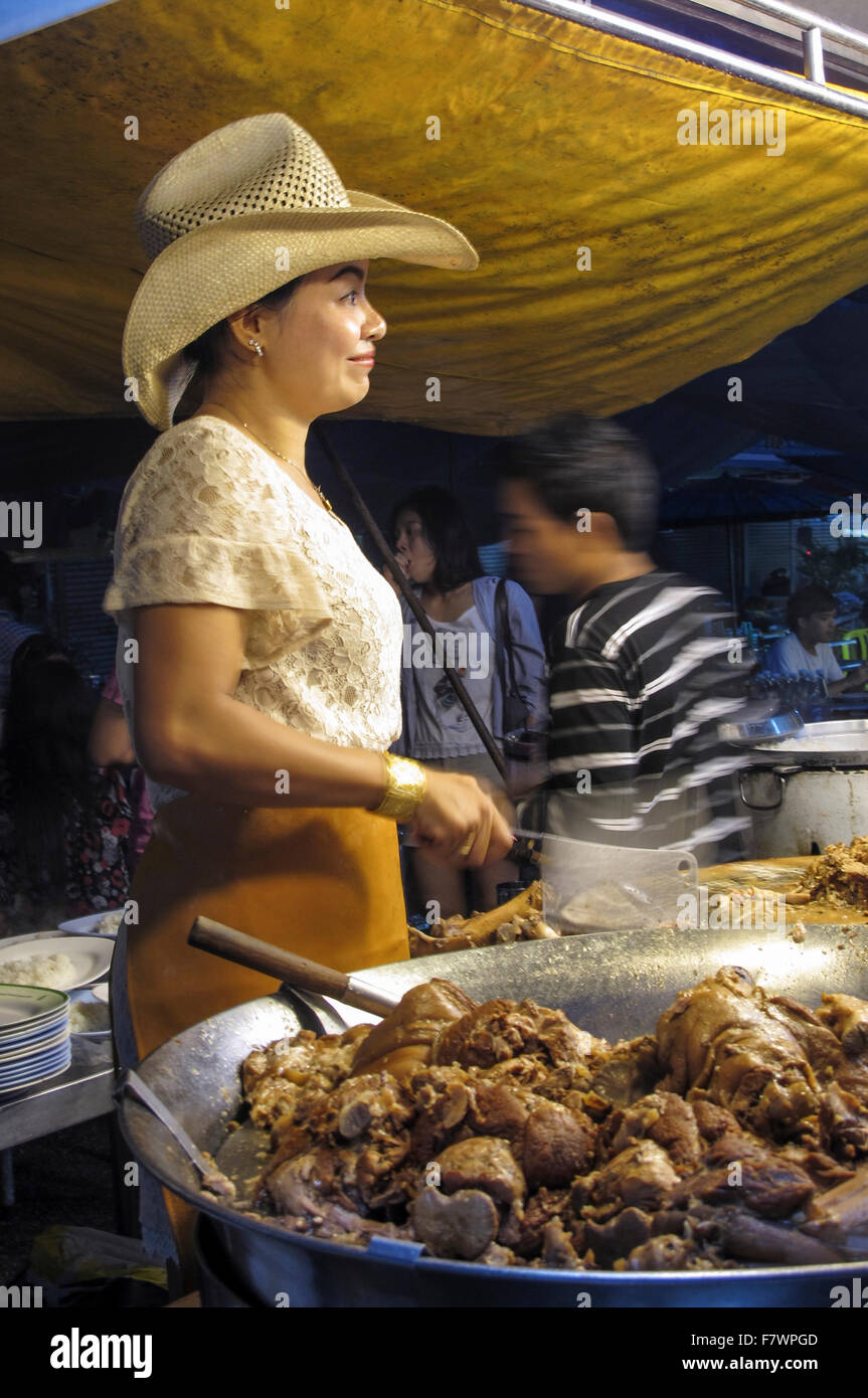 Cooked Pig Leg Stall in Chang Puak Gate, Chiang Mai, Thailand Stock Photo