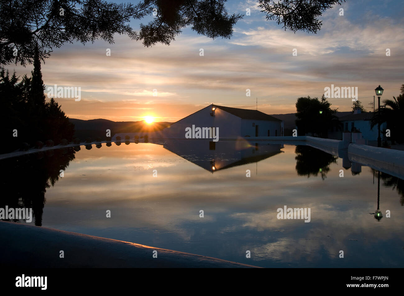 The Lagoon at sunset, Canaveral de Leon, Huelva province, Region of Andalusia, Spain, Europe Stock Photo