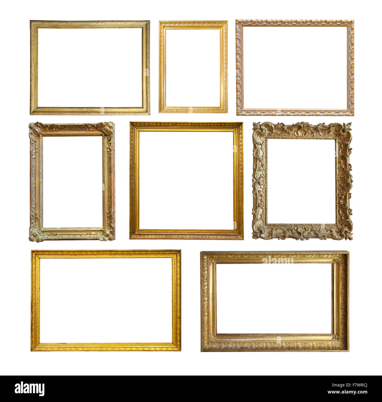 Set of Vintage gold picture frame, isolated with clipping path Stock
