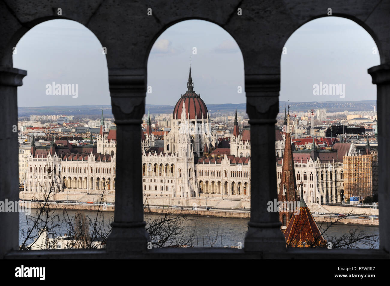 Parliament Building Seeing from Halaszbastya, Budapest, Hungary Stock Photo
