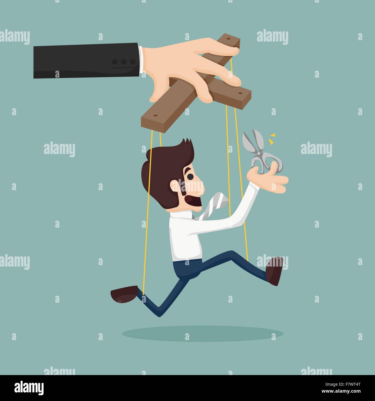 Cutting the strings of a business man puppet, giving it freedom Stock Vector