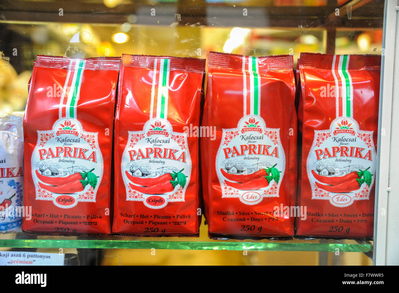 Bag of Paprika Retailed in Glass Cabinet, Budapest, Hungary Stock Photo ...