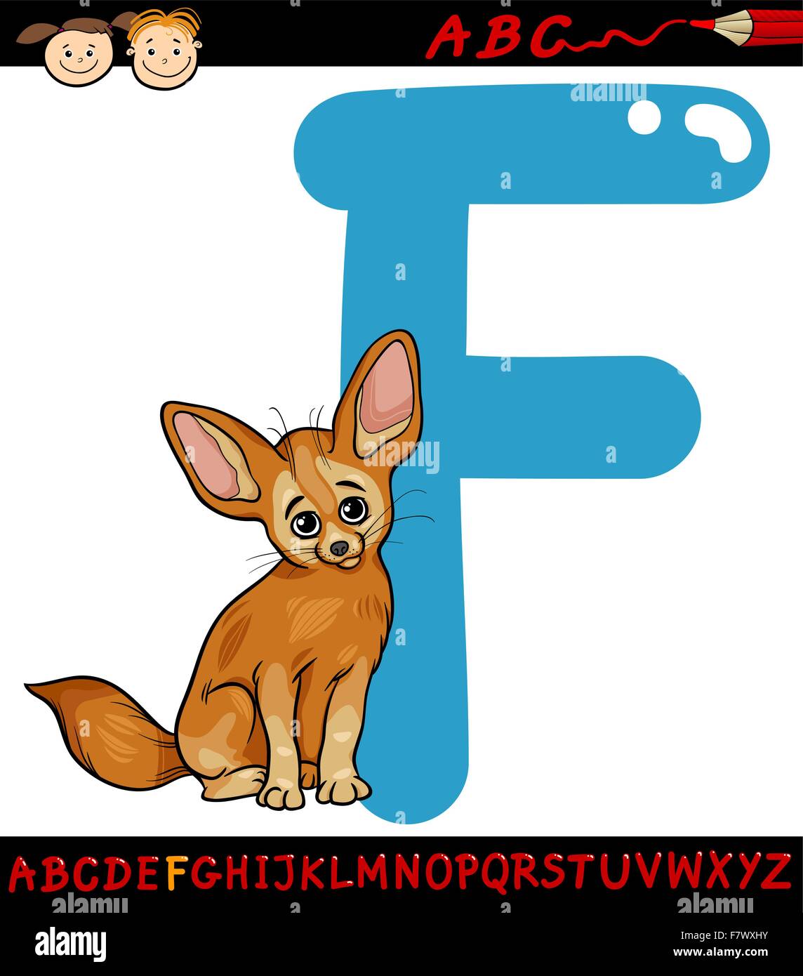 letter f for fennec fox cartoon illustration Stock Vector