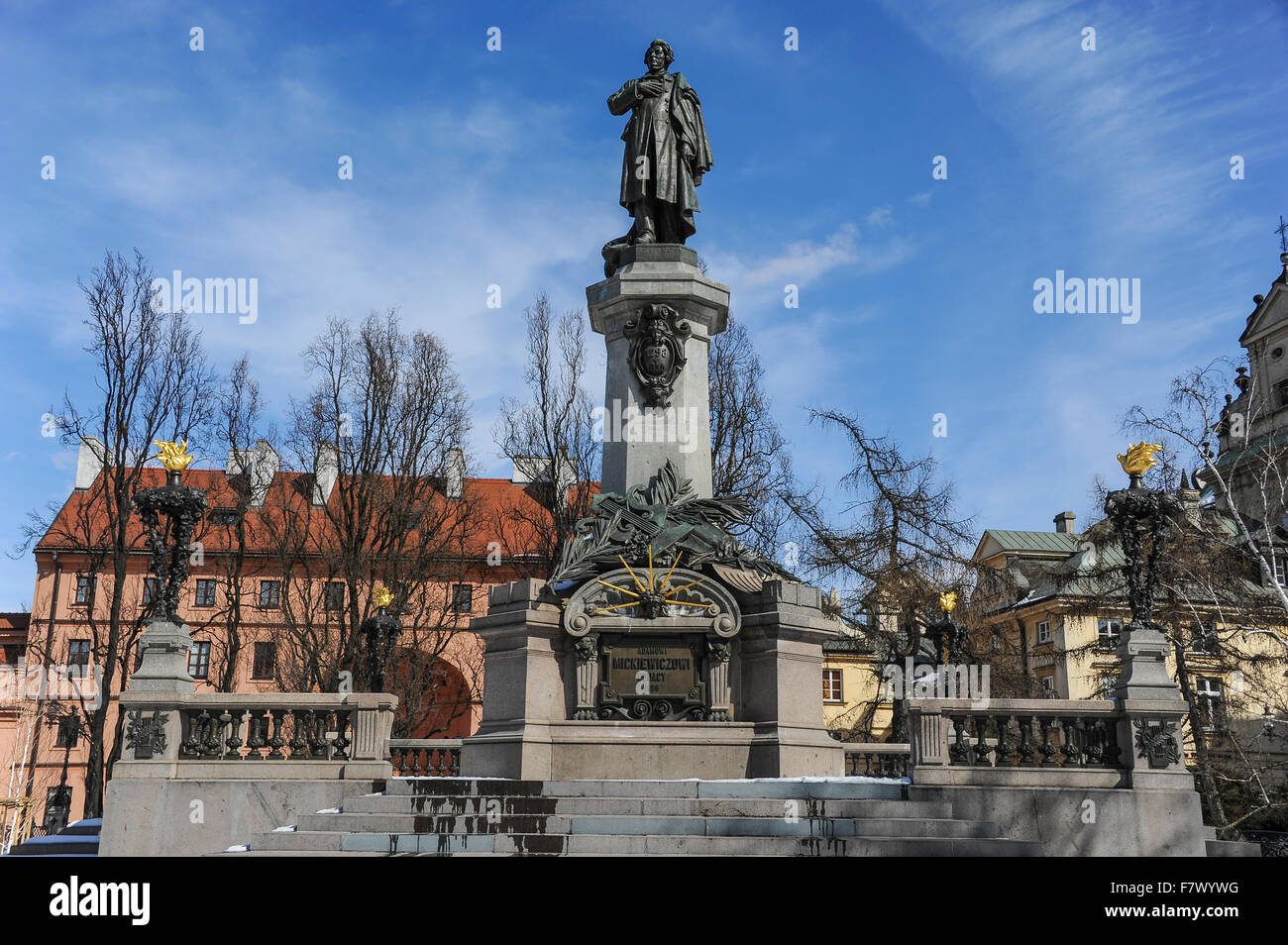 Statue of Adam Mickiewicz, Warsaw, Poland Stock Photo